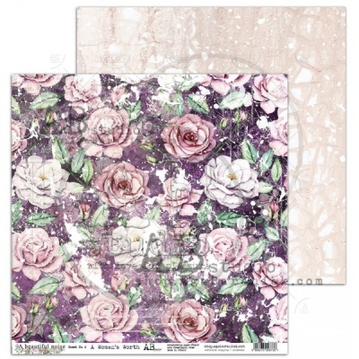 Papel decorativo duplo-face com flores rosas e textura creme