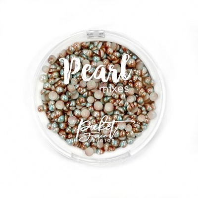 Recipiente redondo com pérolas decorativas azul e cobre