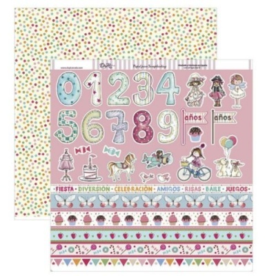 Papel decorativo com números e imagens infantis coloridas para festas