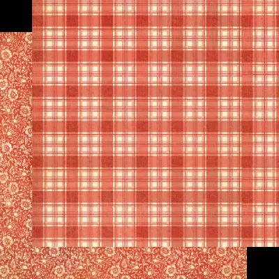 Papel de embrulho com padrão xadrez vermelho e creme e borda floral