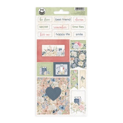 Folha de autocolantes florais e com frases em inglês para scrapbooking