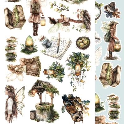 Autocolantes de fadas, natureza e elementos rústicos em aquarela