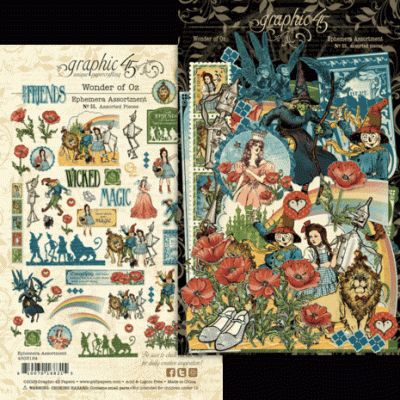 Conjuntos de papel para scrapbooking com figuras e padrões do tema Wonder of Oz
