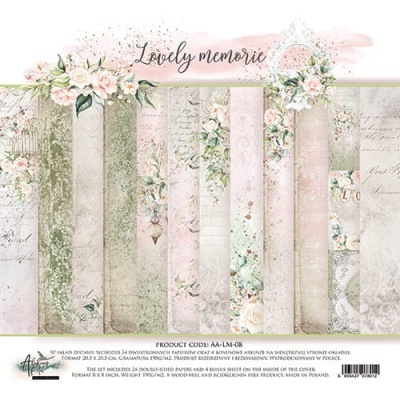 Papeis decorativos com padrões florais e texturas vintage em tons pastel com texto Lovely memorie.