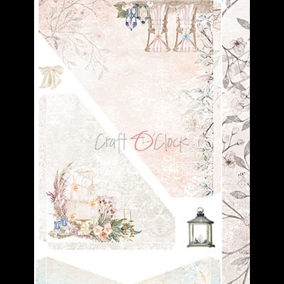 Papel decorativo com ilustrações florais e objetos vintage em tons pastel