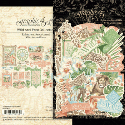 Pacotes de recortes de papel Wild and Free com animais selvagens e flores em tons verdes, rosas e castanhos