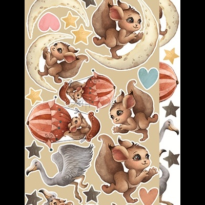 Autocolantes de esquilos, luas, balões, corações, estrelas e gansos em aguarela