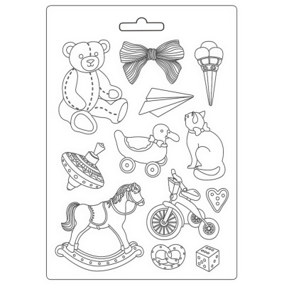 Molde plástico com desenhos para recortar 12 brinquedos vários