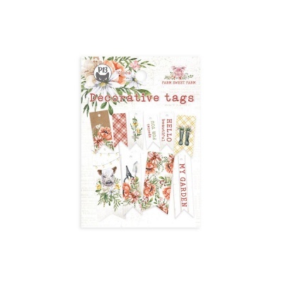 Etiquetas decorativas com temas florais e textuais