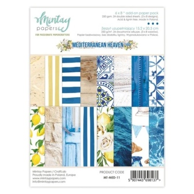 Pacote de papel decorativo Mintay Papers com padrões mediterrâneos e marítimos em azul, branco e amarelo