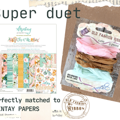 Conjunto papel Mintay Papers com padrões florais e fitas decorativas antigas coloridas