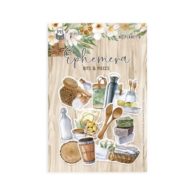 Pacote de 10 peças de ephemera com imagens de utensílios e alimentos sobre fundo de madeira clara