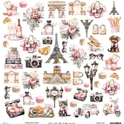 Ilustrações em estilo aquarela de objetos e monumentos franceses