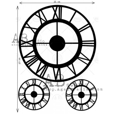 Relógios de parede redondos com números romanos e dimensões em centímetros