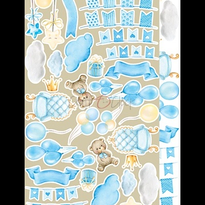 Autocolantes decorativos infantis com ursinhos, balões e bandeirinhas azuis e bege