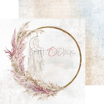 Quadro decorativo com filtro dos sonhos, círculo dourado, folhas secas e texto Don't O'Clock