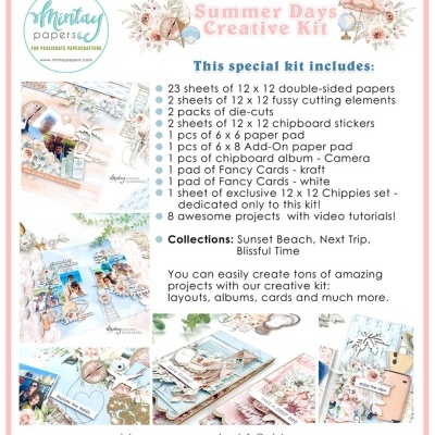 Kit criativo de papelaria de scrapbooking Mintay Papers com descrição e imagens do conteúdo