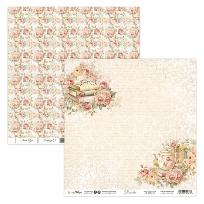 Papel decorativo duplo com padrão floral e elementos vintage para scrapbooking
