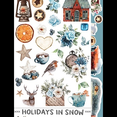 Conjunto de ilustrações aquarela com tema de inverno e Natal com texto em inglês e polaco.