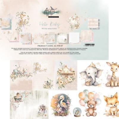 Papelaria para scrapbooking com desenhos de animais bebés e padrões suaves