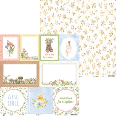 Folhas de papel decorativo com estampas de flores, animais e textos inspiradores.