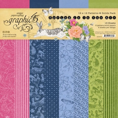Pack de papéis decorativos Graphic 45 SPRING IS IN THE AIR com padrões florais e fauna em rosa, azul e verde