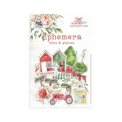 Embalagem de papel com ilustrações decorativas de casas de fazenda e elementos rurais