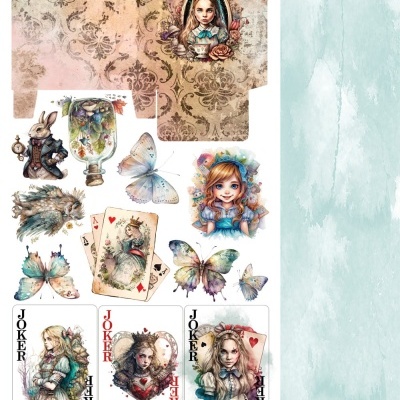 Imagens decorativas para recorte com personagens e cartas inspiradas em Alice no País das Maravilhas