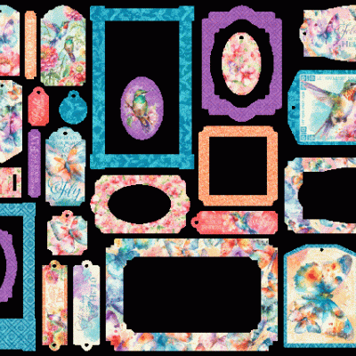 Etiquetas e molduras decorativas florais coloridas com imagens de colibris