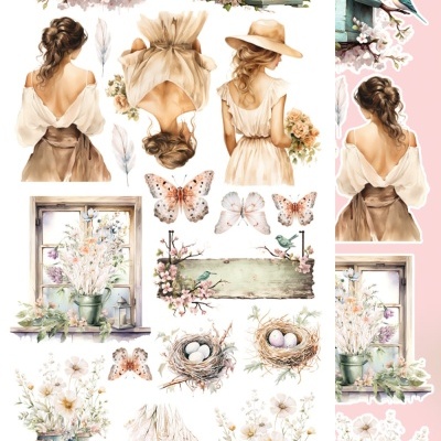 Ilustrações de elementos campestres e naturais em tons pastel