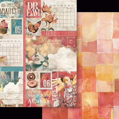 Folhas decorativas para scrapbooking com designs vintage e padrão geométrico colorido