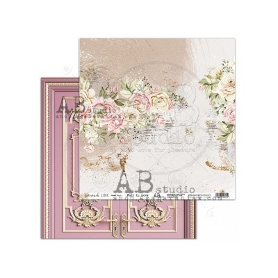 Papel decorativo com flores e porta ornamental rosa ao fundo