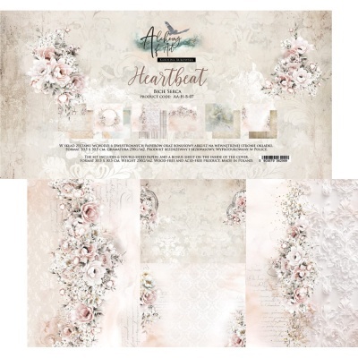 Papel decorativo com padrão floral vintage e texto HEARTBEAT