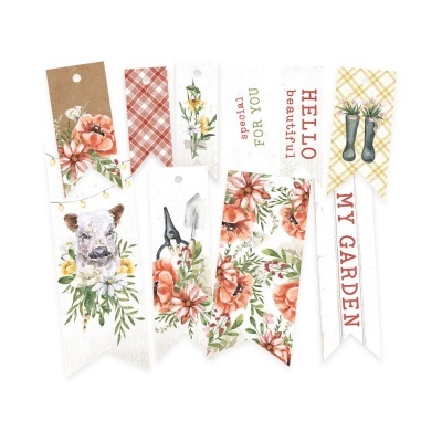 Marcadores de cartão decorativos com temas florais e de jardim, com texto em inglês.