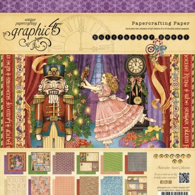 Papel de artesanato natalício com ilustração de soldado quebra-nozes e rapariga em vestido rosa