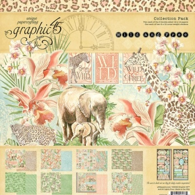 Coleção de papelaria Graphic 45 Wild and Free com temas de animais e flores coloridas