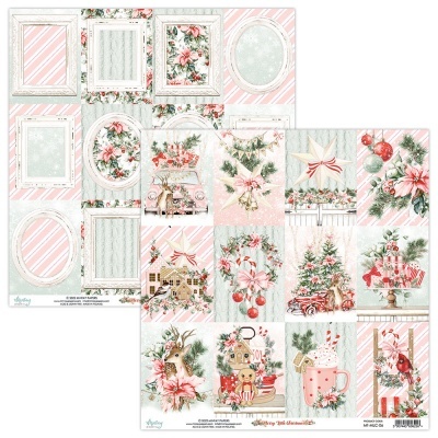 Folhas de papel decorativo scrapbooking com temas natalinos em rosa e verde