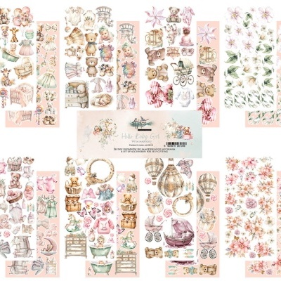 Conjunto de autocolantes infantis vintage com ursinhos, flores e balões em cores suaves.