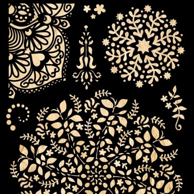 Stencil de mandalas florais em bege sobre fundo preto da coleção Jenine's Mindful Art da Studio Light