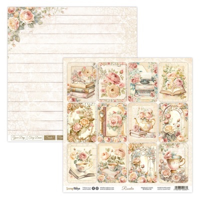 Papel decorativo vintage com flores, livros, xícaras e máquinas de escrever