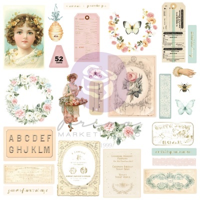 Etiquetas vintage com ilustrações de flores, menina, colmeia, borboletas e abelhas