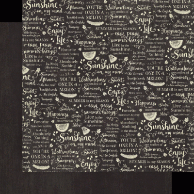 Padrão repetitivo com texto em inglês e desenhos de melancias em fundo preto