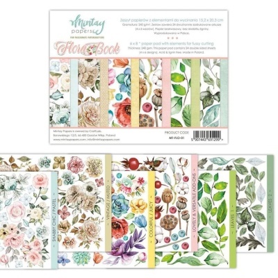 Papel decorativo floral para scrapbooking com padrões e elementos para recortar