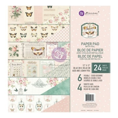 Bloco de papel decorativo pastel com flores e borboletas Prima Marketing