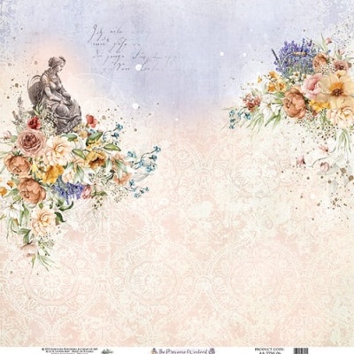 Folha decorativa de scrapbook com padrões florais e textura delicada em tons pastel