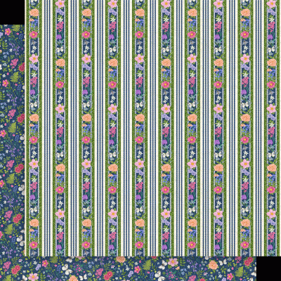 tecido listrado com padrão floral colorido em fundo azul