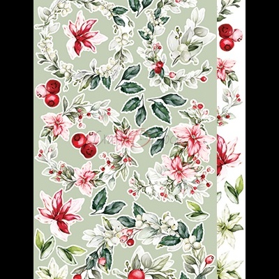 Papel de embrulho com padrão floral festivo em verde, vermelho e branco