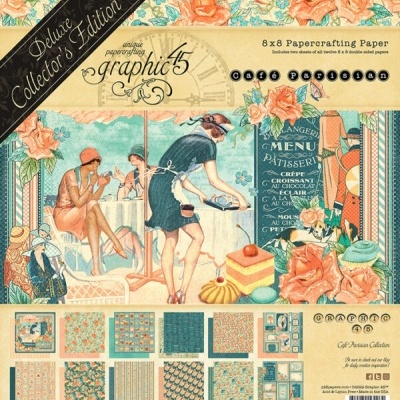 Papel de scrapbook vintage com design de café, flores e padrões decorativos