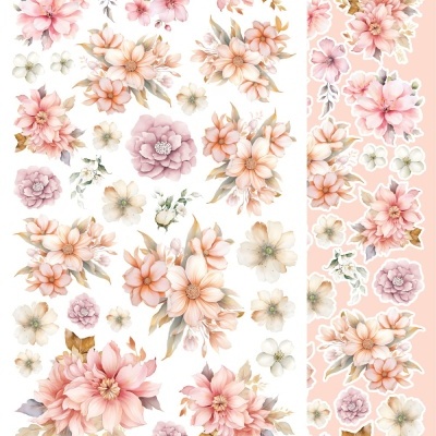 Autocolantes florais detalhados em tons suaves de rosa e bege