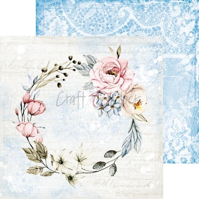 Papel decorativo floral com padrão azul de renda no verso